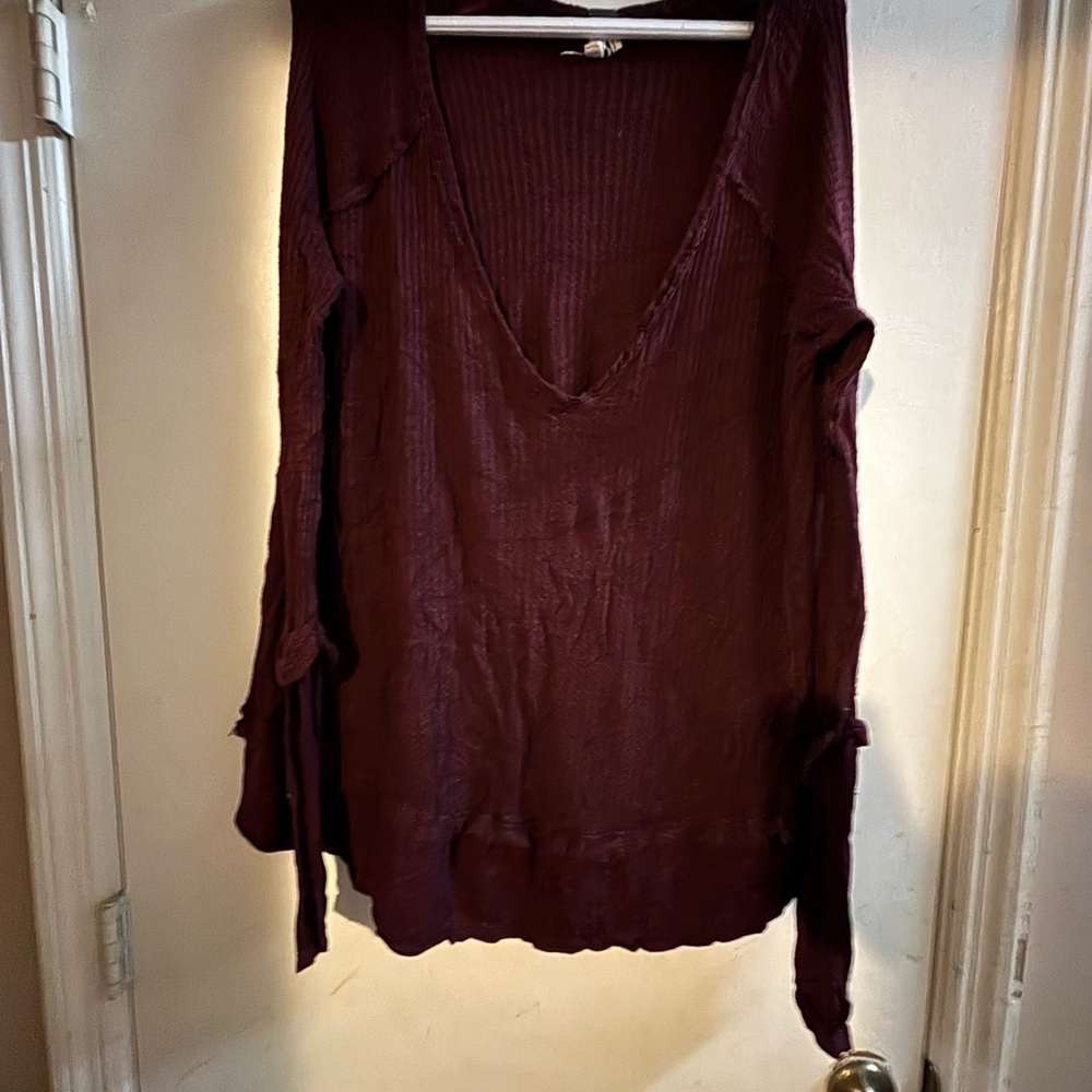 We The Free Red Ribbed Long Sleeve Tunic